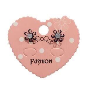 Flower Stud Earrings Clear Rhinestone Jet Black Plated Women Girls Jewelry